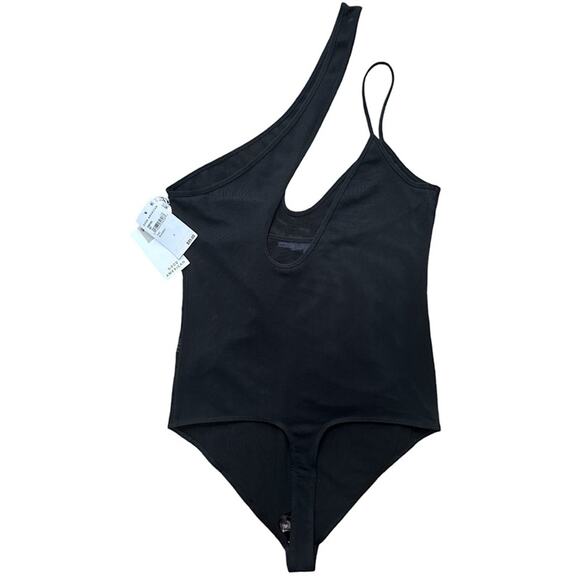 NWT Good American Black One Shoulder Sheer Mesh Bodysuit Size 3 Large Retail $95 - Picture 4 of 8
